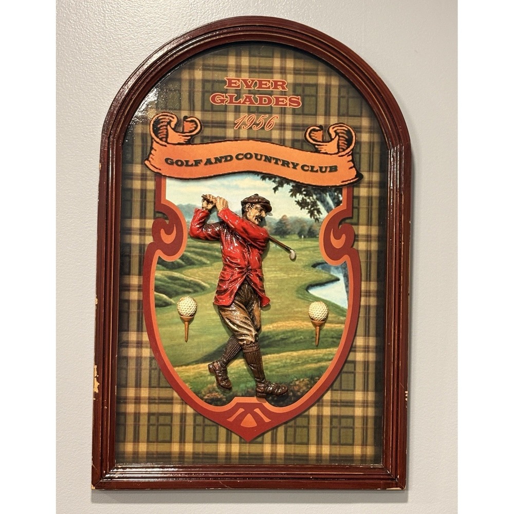 Vintage Wooden Golf Plaque 3D Sign Ever Glades 1956 Golf and Country Club RARE!